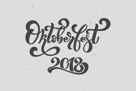oktoberfest. Logo, handwritten lettering for restaurant, cafe menu. drawing of beer mugs. Vector elements for labels, logos, badges, stickers or icons. Vector illustration, food design.のイラスト素材
