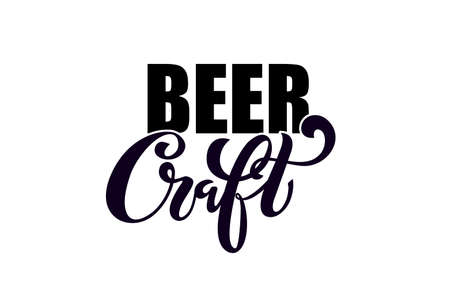 Craft beer.  handwritten lettering for restaurant, cafe menu. drawing of beer mugs. Vector elements for labels, badges, stickers or icons. Vector illustration, food design.のイラスト素材