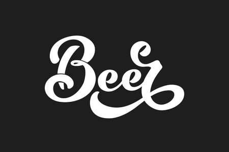 beer. handwritten lettering for restaurant, cafe menu. drawing of beer mugs. Vector elements for labels, badges, stickers or icons. Vector illustration, food design.のイラスト素材