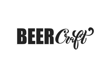 Craft beer. handwritten lettering for restaurant, cafe menu. drawing of beer mugs. Vector elements for labels, badges, stickers or icons. Vector illustration, food design.のイラスト素材