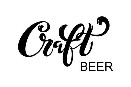 Craft beer. handwritten lettering for restaurant, cafe menu. drawing of beer mugs. Vector elements for labels, badges, stickers or icons. Vector illustration, food design.のイラスト素材