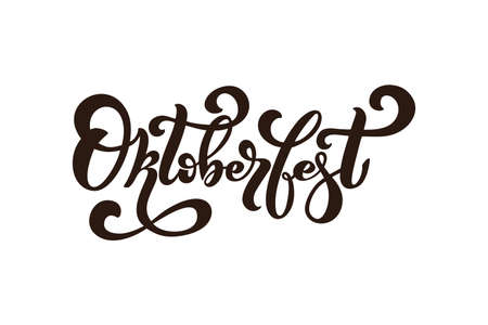 oktoberfest. Logo, handwritten lettering for restaurant, cafe menu. drawing of beer mugs. Vector elements for labels, logos, badges, stickers or icons. Vector illustration, food design.のイラスト素材