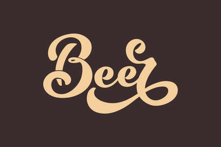 beer. handwritten lettering for restaurant, cafe menu. drawing of beer mugs. Vector elements for labels, badges, stickers or icons. Vector illustration, food design.のイラスト素材