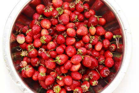 background from freshly harvested strawberries. Top view. Food backgroundの写真素材