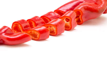 Red pepper on white background. Natural farm product. Image for cafe advertising, food.の写真素材