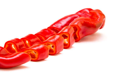 Red pepper on white background. Natural farm product. Image for cafe advertising, food.の写真素材