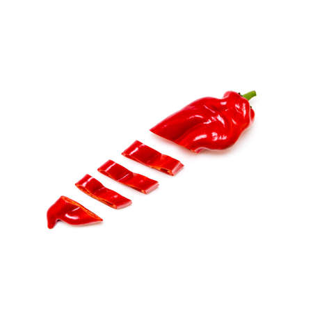 Red pepper on white background. Natural farm product. Image for cafe advertising, food.の写真素材