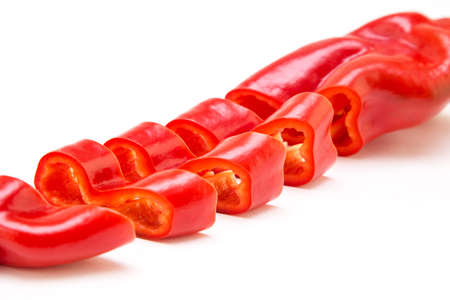 Red pepper on white background. Natural farm product. Image for cafe advertising, food.の写真素材
