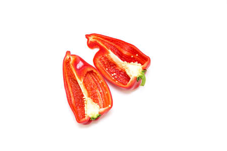 Red pepper on white background. Natural farm product. Image for cafe advertising, food.の写真素材