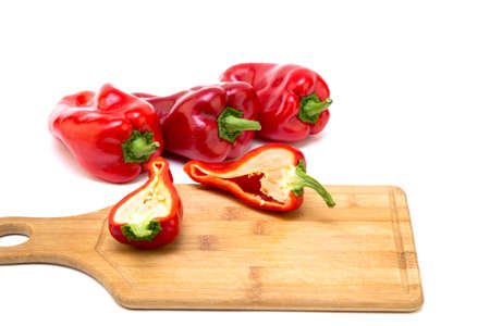 Red pepper on white background. Natural farm product. Image for cafe advertising, food.の写真素材