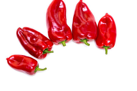 Red pepper on white background. Natural farm product. Image for cafe advertising, food.の写真素材