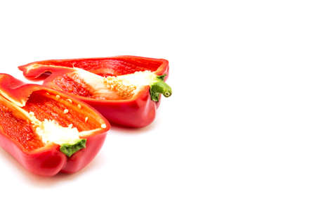 Red pepper on white background. Natural farm product. Image for cafe advertising, food.の写真素材