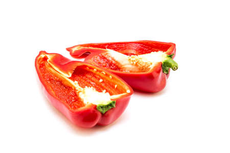 Red pepper on white background. Natural farm product. Image for cafe advertising, food.の写真素材