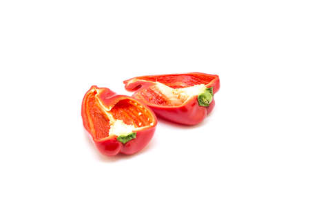 Red pepper on white background. Natural farm product. Image for cafe advertising, food.の写真素材