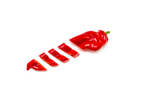 Red pepper on white background. Natural farm product. Image for cafe advertising, food.の写真素材