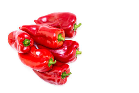 Red pepper on white background. Natural farm product. Image for cafe advertising, food.の写真素材