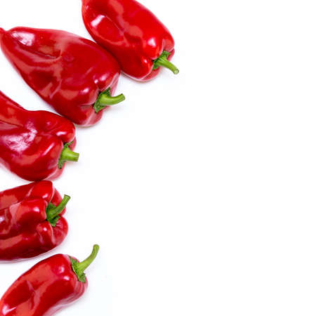 Red pepper on white background. Natural farm product. Image for cafe advertising, food.の写真素材