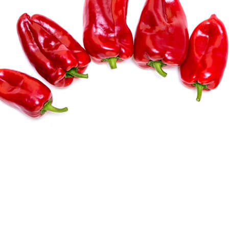 Red pepper on white background. Natural farm product. Image for cafe advertising, food.の写真素材