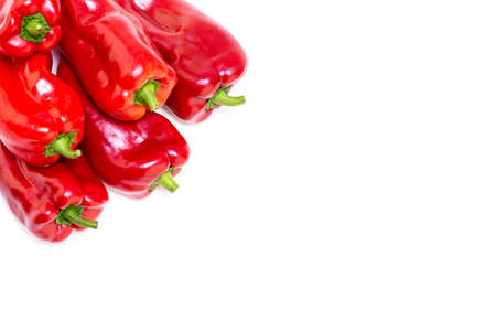 Red pepper on white background. Natural farm product. Image for cafe advertising, food.の写真素材