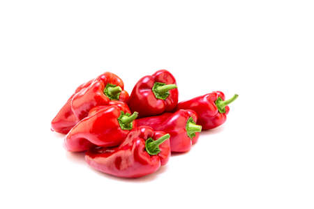 Red pepper on white background. Natural farm product. Image for cafe advertising, food.の写真素材