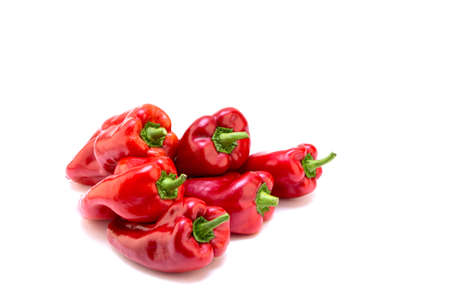 Red pepper on white background. Natural farm product. Image for cafe advertising, food.の写真素材