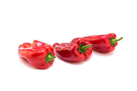 Red pepper on white background. Natural farm product. Image for cafe advertising, food.の写真素材