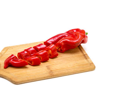 Red pepper on white background. Natural farm product. Image for cafe advertising, food.の写真素材