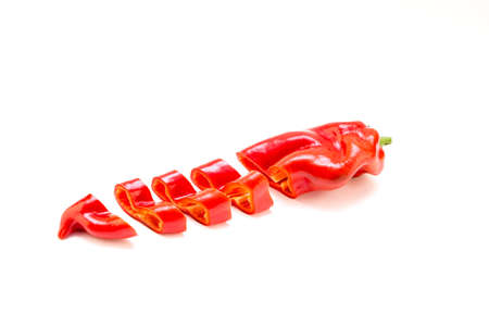 Red pepper on white background. Natural farm product. Image for cafe advertising, food.の写真素材