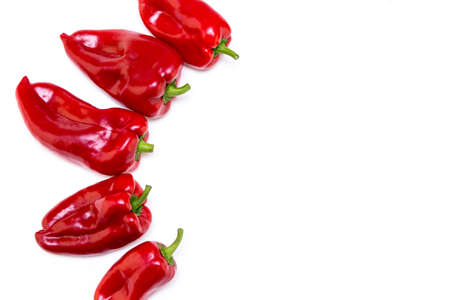 Red pepper on white background. Natural farm product. Image for cafe advertising, food.の写真素材