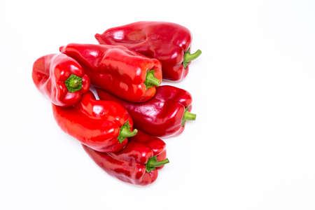 Red pepper on white background. Natural farm product. Image for cafe advertising, food.の写真素材