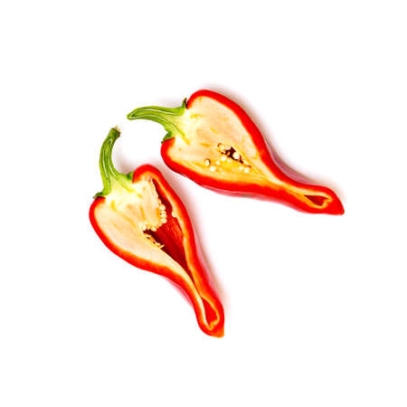 Red pepper on white background. Natural farm product. Image for cafe advertising, food.の写真素材
