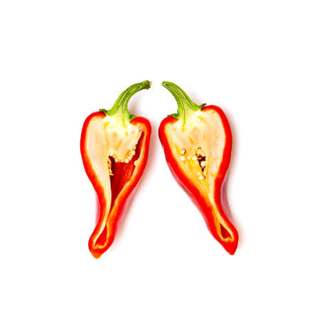 Red pepper on white background. Natural farm product. Image for cafe advertising, food.の写真素材