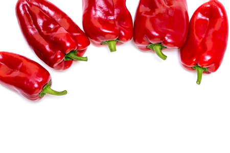 Red pepper on white background. Natural farm product. Image for cafe advertising, food.の写真素材