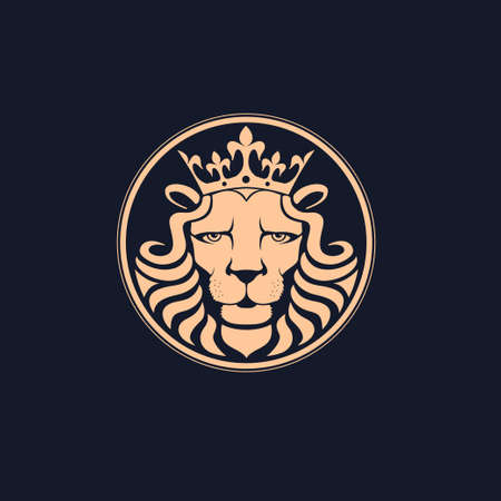 Lion logo. Lion head with crown - vector illustration, emblem design. Universal company symbol. Heraldic premium logo icon sign.のイラスト素材