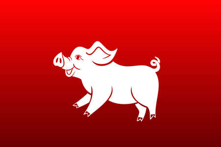 Pig is a symbol of the 2019 Chinese year. Greeting card, poster. Vector illustration.のイラスト素材