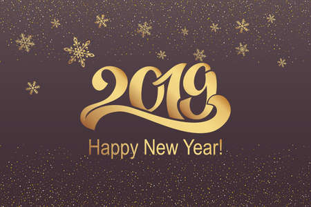 2019. Greeting inscription for postcard, poster happy new year. Beautiful handwritten letters. Vector illustration.のイラスト素材
