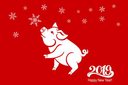 Pig is a symbol of the 2019 Chinese year. Greeting card, poster. Vector illustration.のイラスト素材