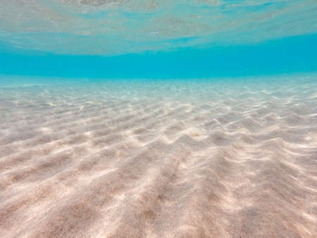 underwater background with sandy sea bottom. Beautiful texture of the sea and ocean water.の写真素材