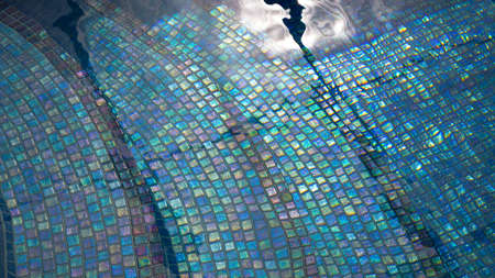 Transparent clear water in the pool. blue mosaic tiles, water texture.