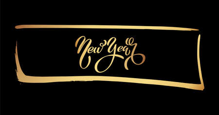 Happy new year banner. Vector illustration of a happy new year in gold and black colors. Beautiful...