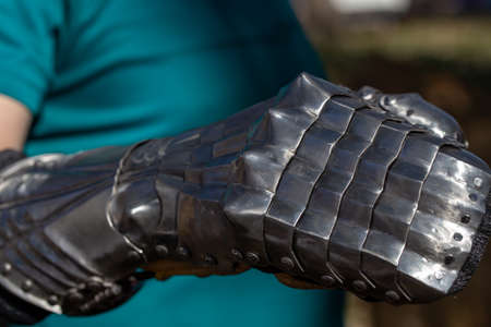 Iron glove. Metal medieval armor Handmadeの写真素材