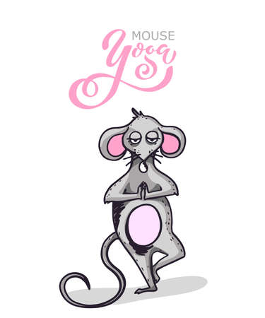 Cartoon character practicing yoga mouse. Positive rat. Illustration for a car or clothes.のイラスト素材
