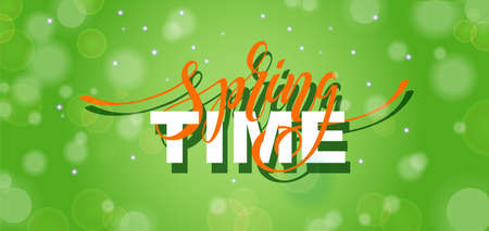 Time Spring inscription. Modern brush calligraphy. Hand drawn design elements. Logos and emblems....