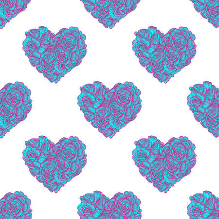 Floral heart seamless pattern. Pattern for fabric. Roses on a blue background.