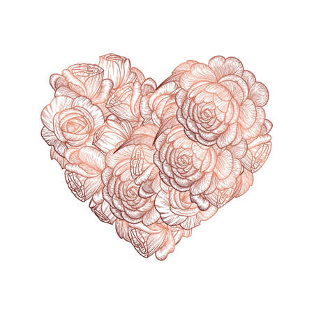 Floral golden heart. Greeting card, logo and symbol of love and romance. Vector illustration.のイラスト素材