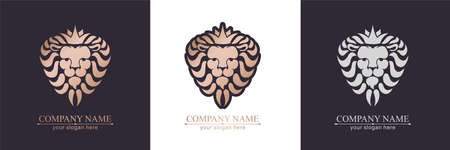 Lion logo. Lion head with crown - vector illustration, emblem design. Universal company symbol.のイラスト素材