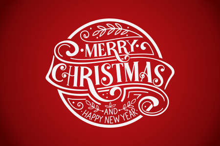 Merry Christmas and Happy New Year Vintage background with typography. Drawn by hands.のイラスト素材