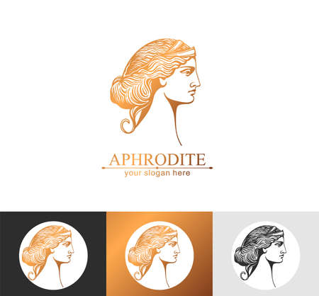Aphrodite or Venus. woman face . Emblem for a beauty or yoga salon. vector illustrationのイラスト素材