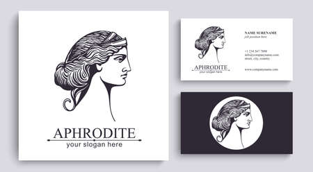 Aphrodite or Venus. woman face . Emblem for a beauty or yoga salon. vector illustrationのイラスト素材
