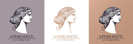 Aphrodite or Venus. woman face . Emblem for a beauty or yoga salon. vector illustrationのイラスト素材
